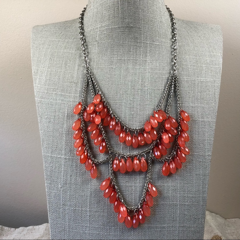 Plastic coral tear drop statement necklace